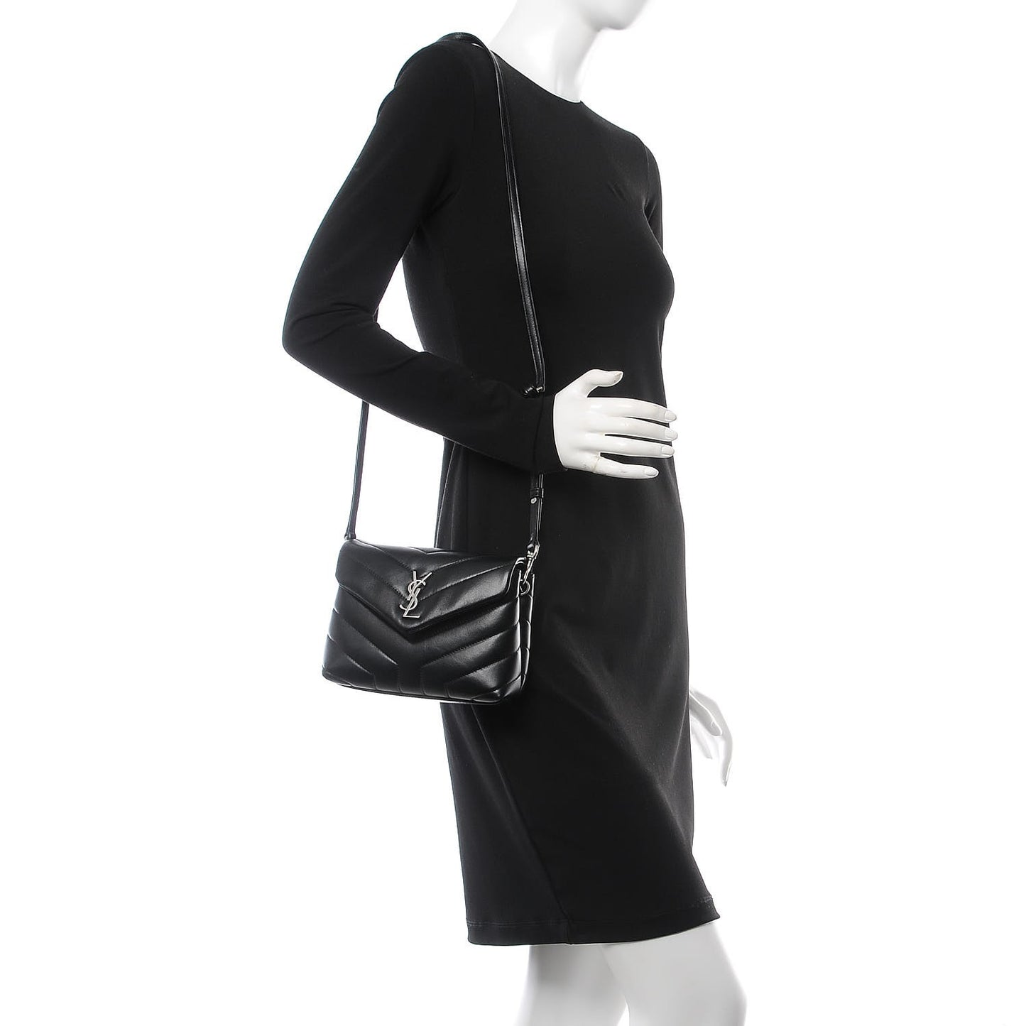 Calfskin Y Quilted Monogram Toy Loulou Crossbody Bag Black
