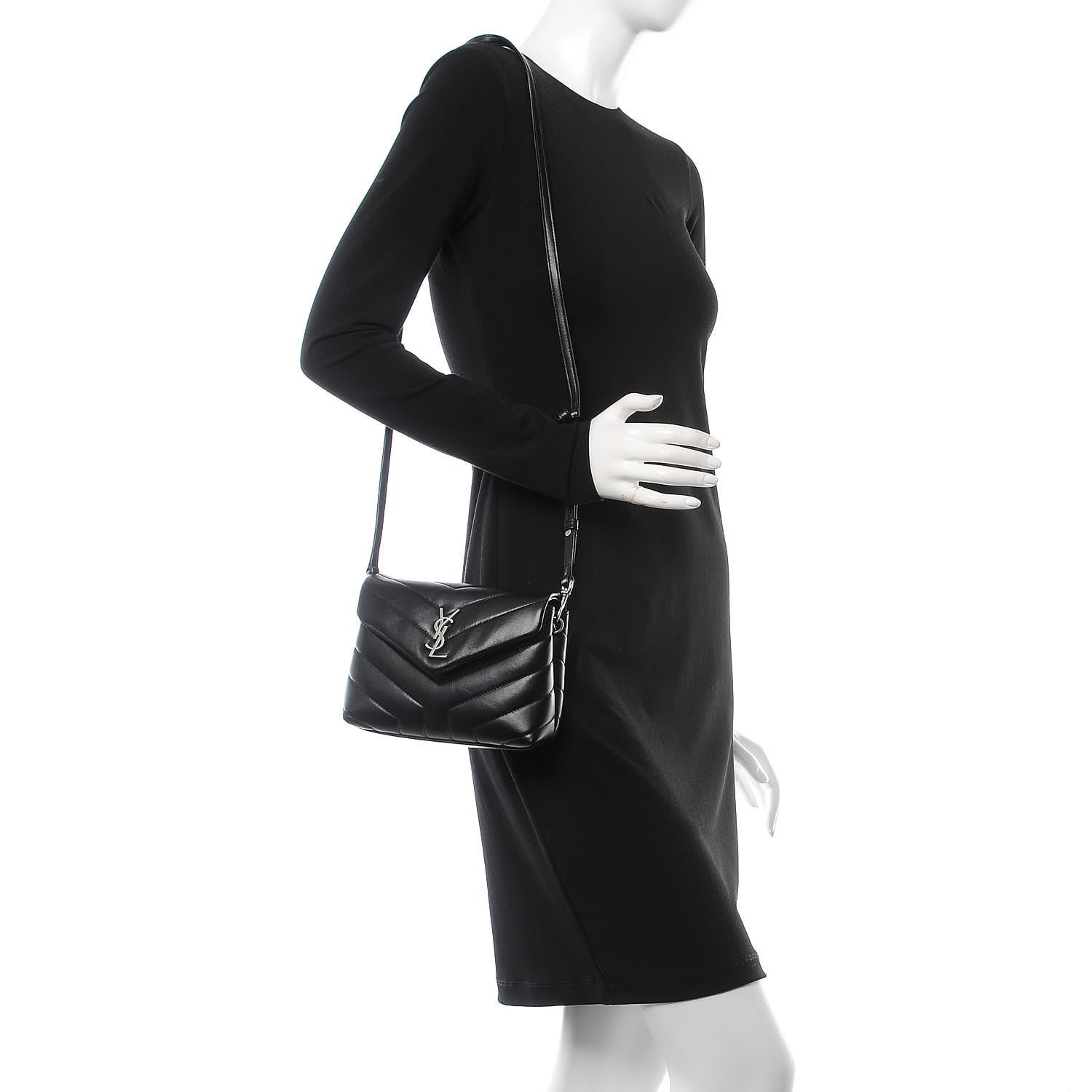 Saint Laurent Calfskin Y Quilted Monogram Toy Loulou Crossbody Bag Black 2 of 7