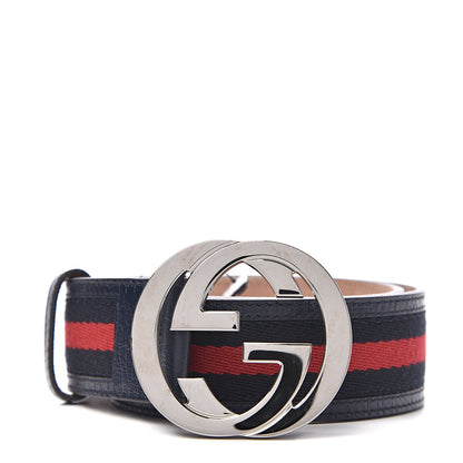 Gucci Calfskin Web Interlocking G Belt 75 30 Navy 1 of 5