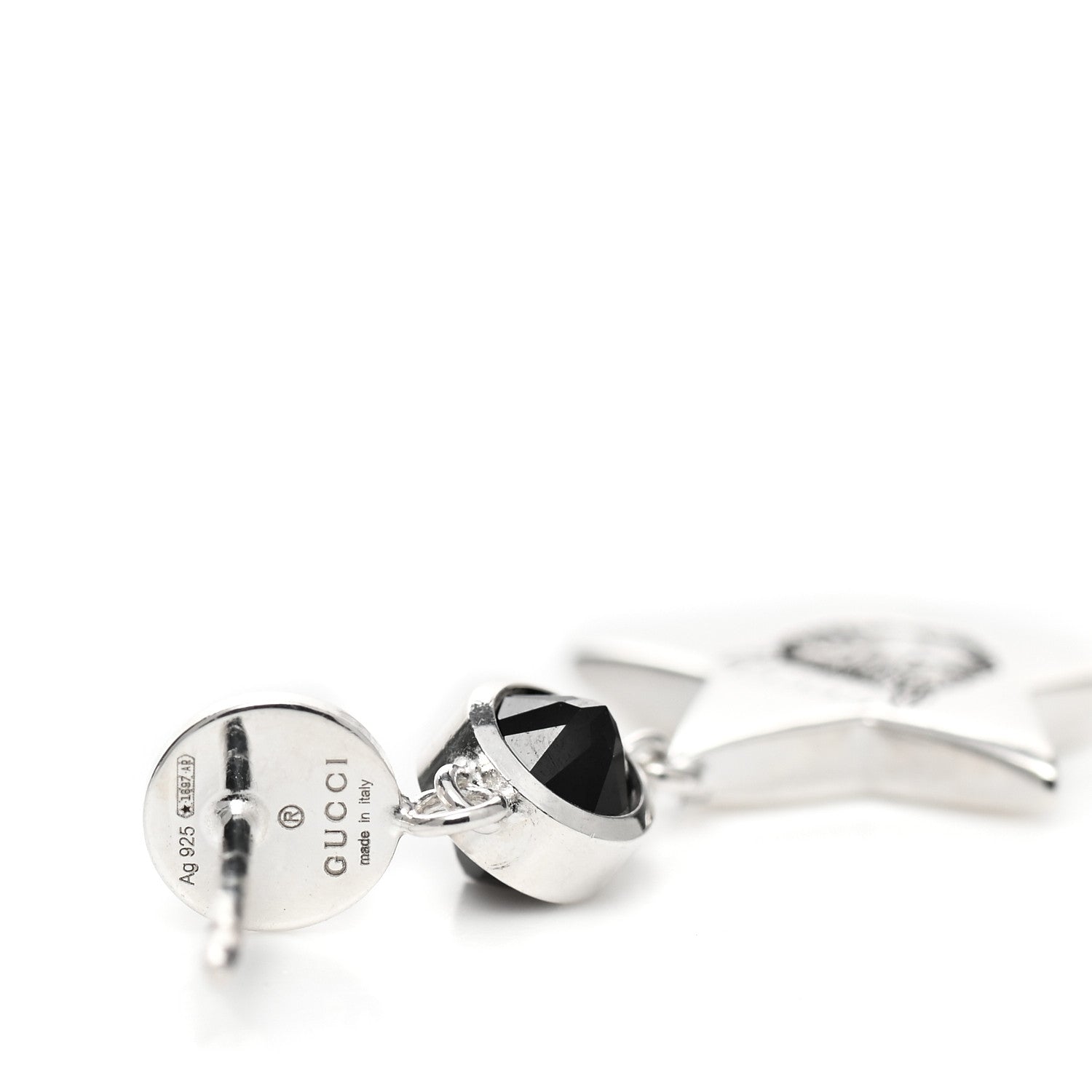 Gucci Sterling Silver Black Spinel Blind for Love Star Drop Earrings 4 of 5