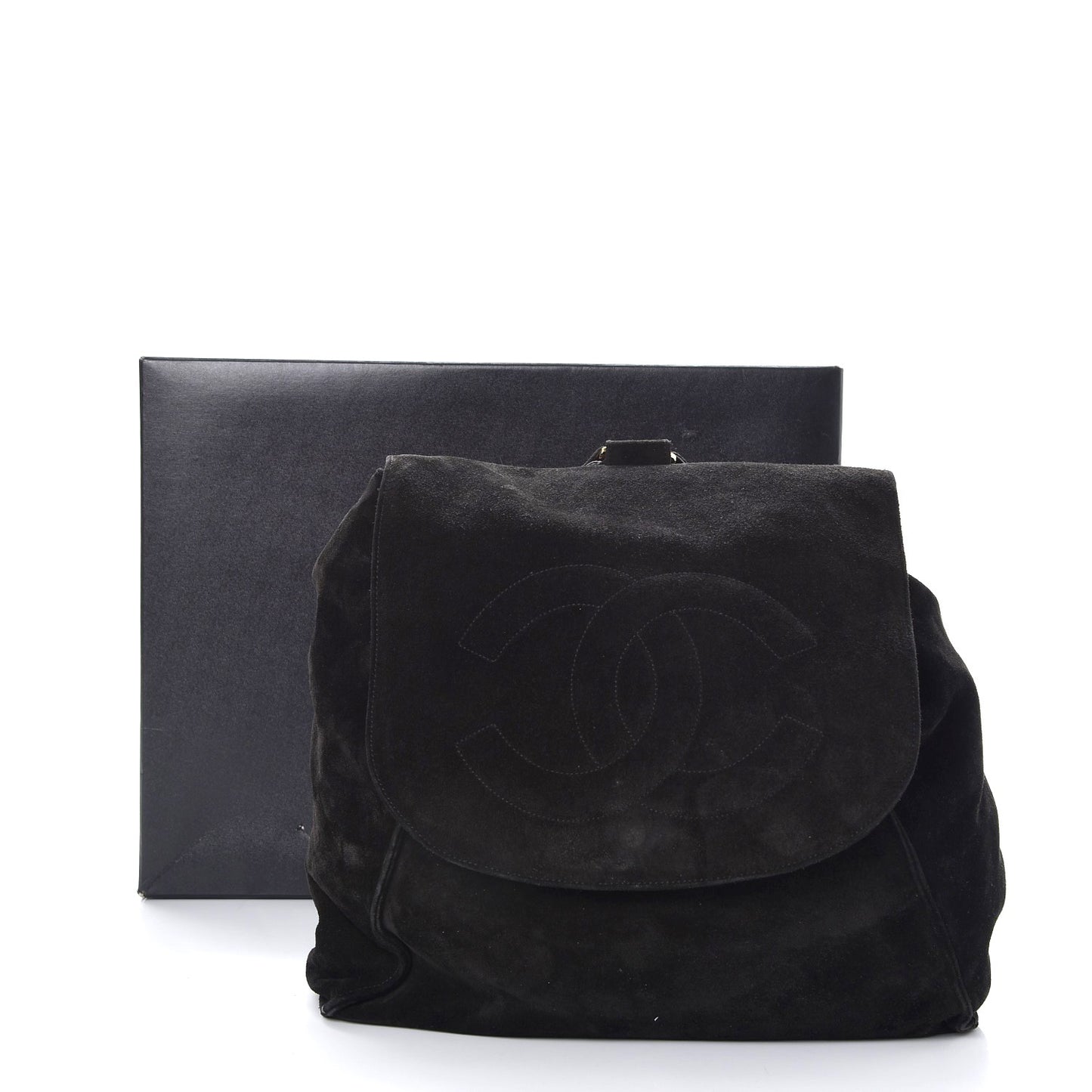 Suede CC Drawstring Backpack Black