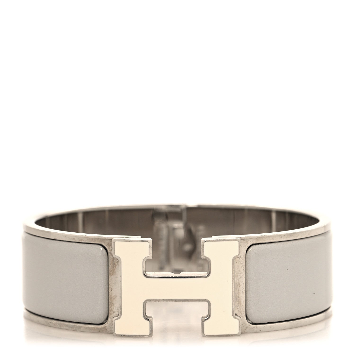 Hermes Enamel Wide Clic Clac H Bracelet GM Blanc Marron Glace 1 of 4