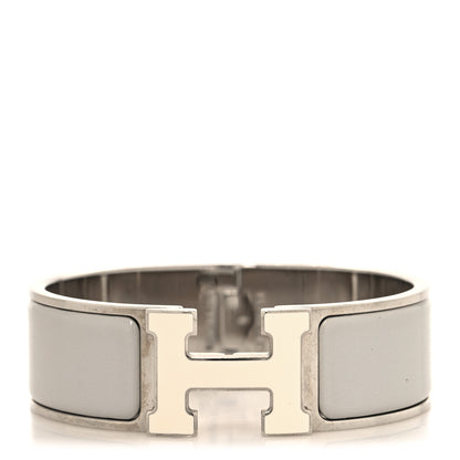 Hermes Enamel Wide Clic Clac H Bracelet GM Blanc Marron Glace 1 of 4