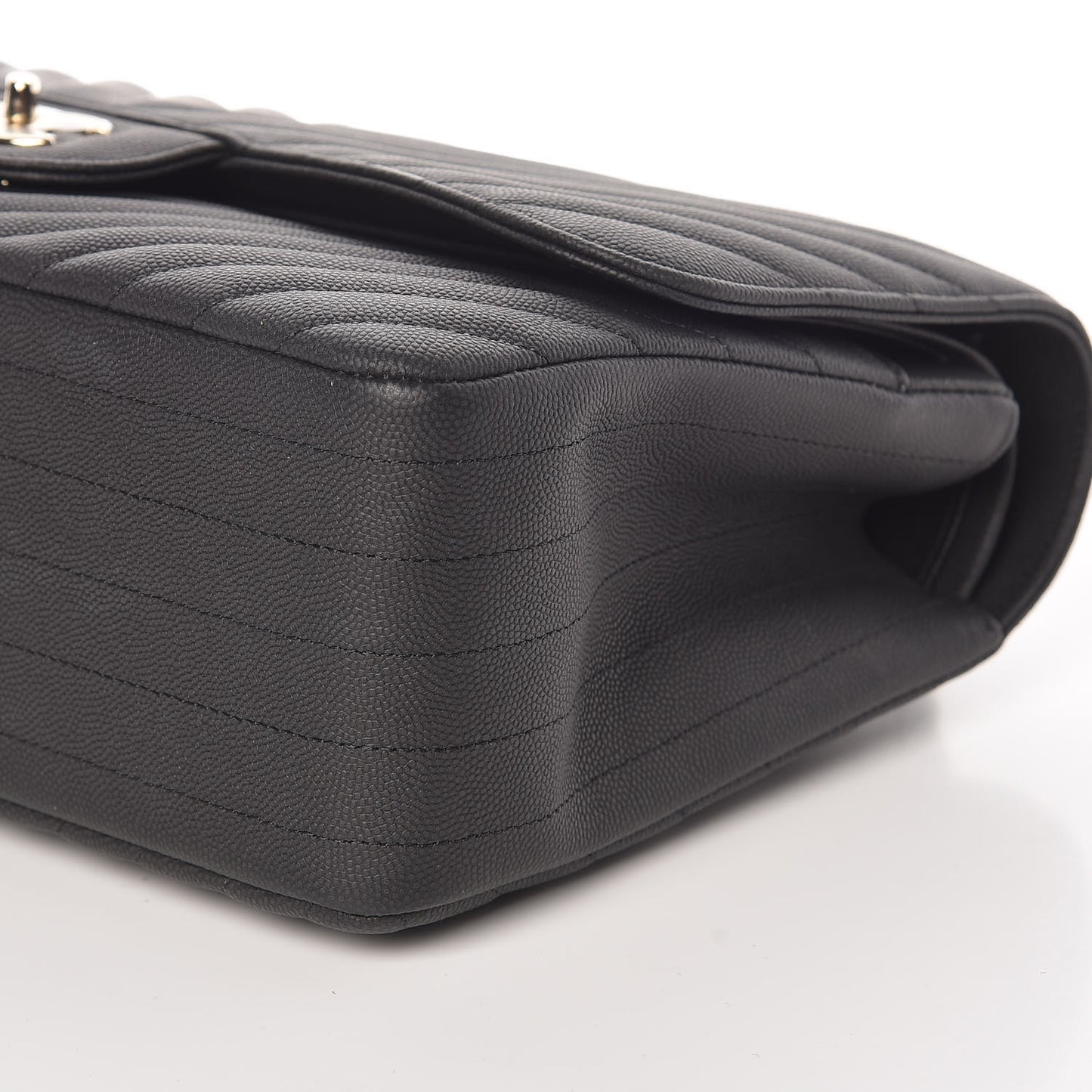 Caviar Chevron Quilted Jumbo Double Flap Black