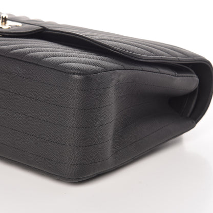Chanel Caviar Chevron Quilted Jumbo Double Flap Black 10 of 11
