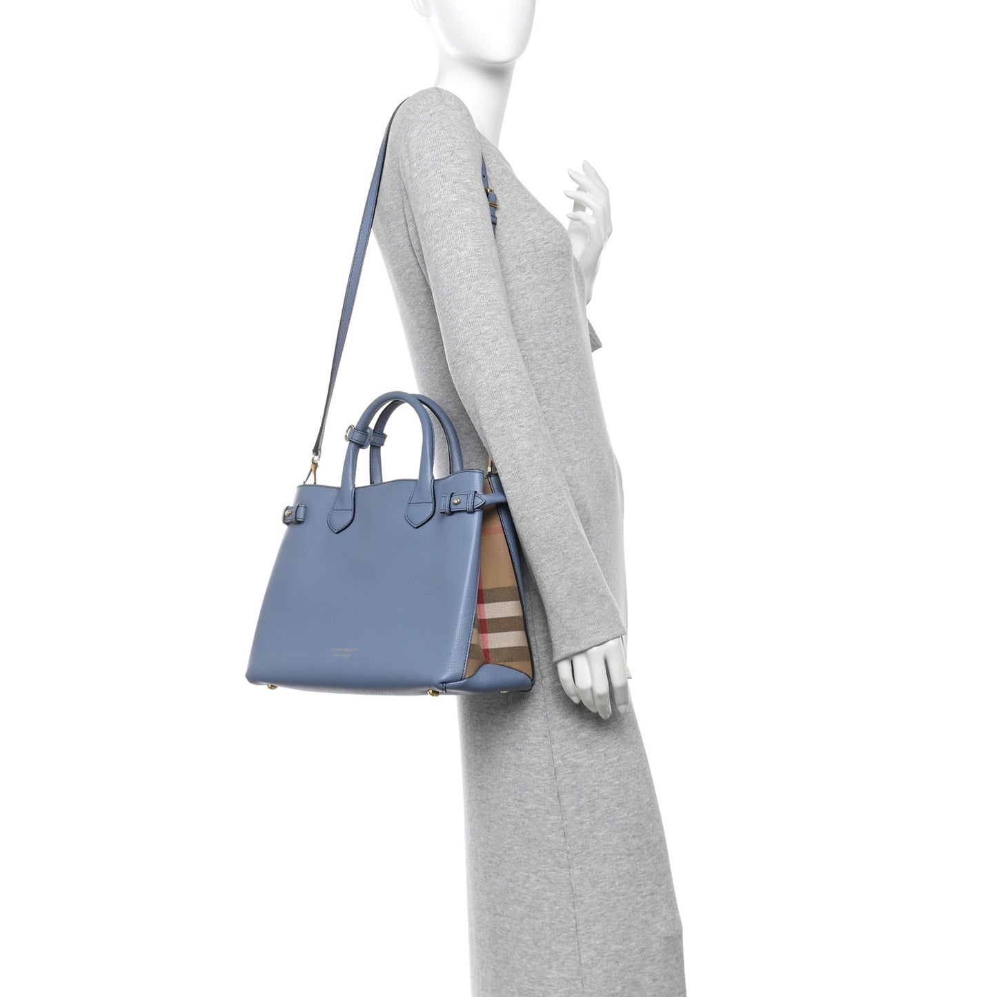 Derby Calfskin House Check Medium Banner Tote Slate Blue