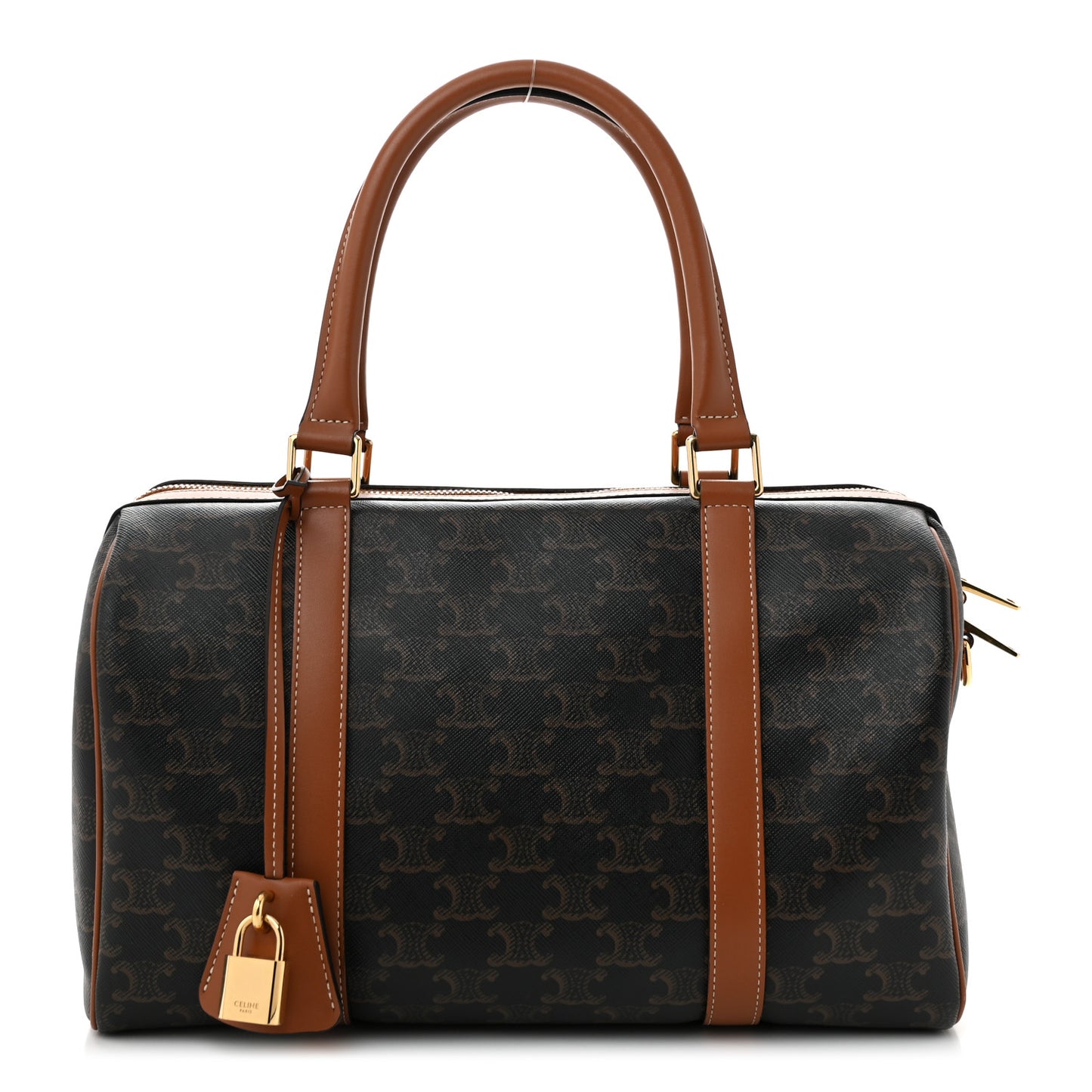 Triomphe Canvas Calfskin Boston Bag Tan