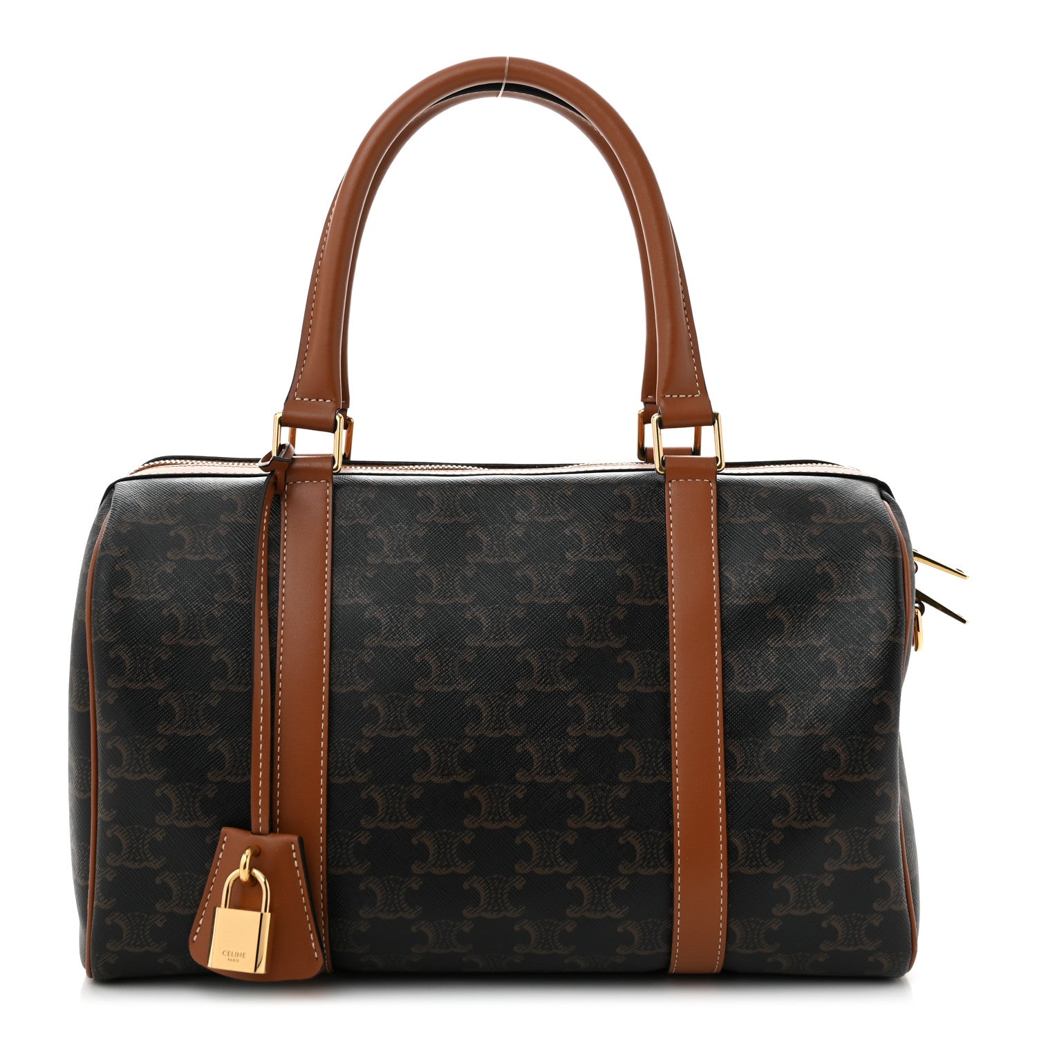 Celine Triomphe Canvas Calfskin Boston Bag Tan 1 of 11