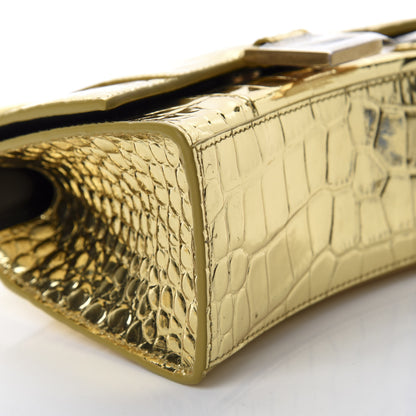 Balenciaga Metallic Calfskin Crocodile Embossed Hourglass Top Handle Bag XS Gold 6 of 9