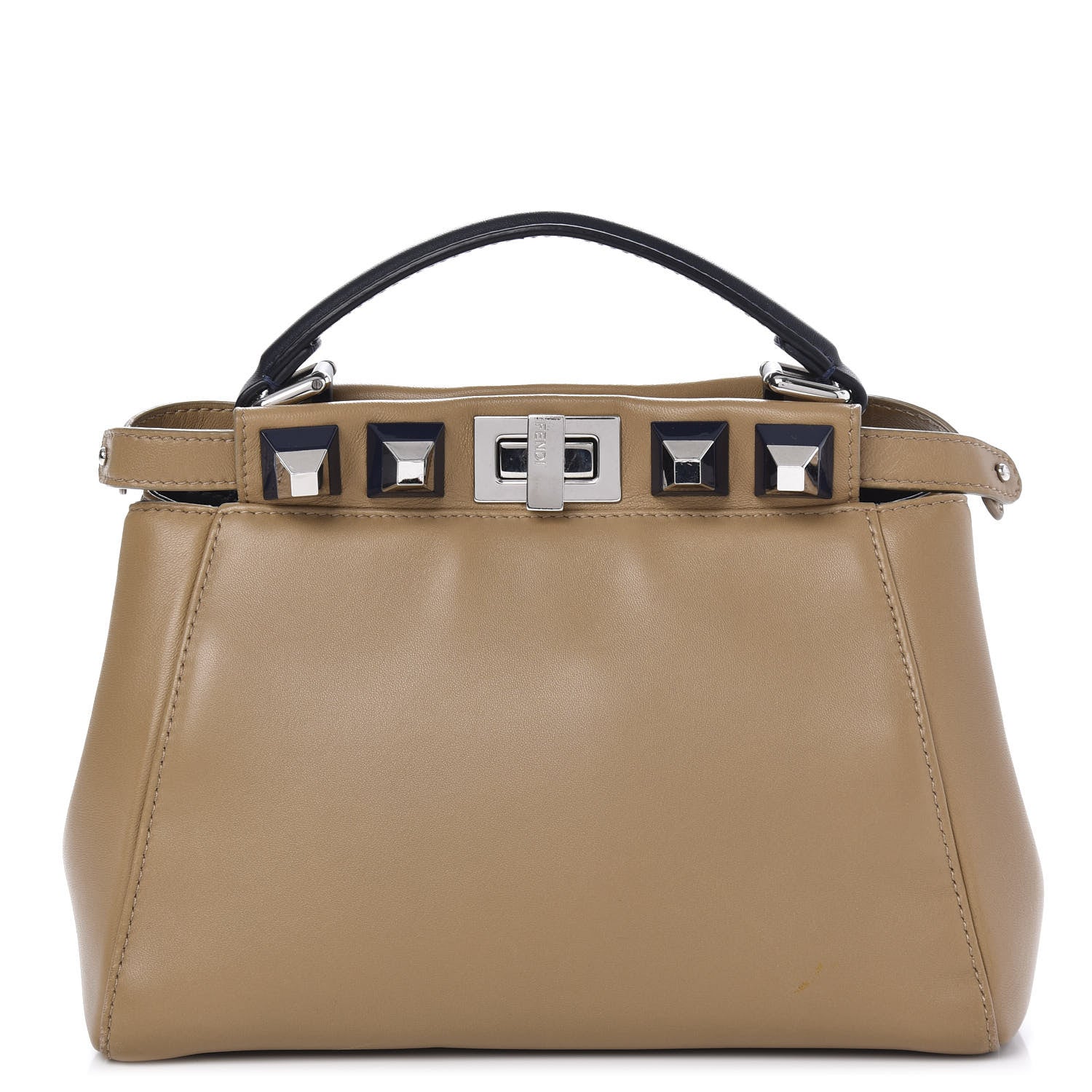 Fendi Nappa Bi-Color Studded Mini Peekaboo Iconic Satchel Cuoio Blue 1 of 9