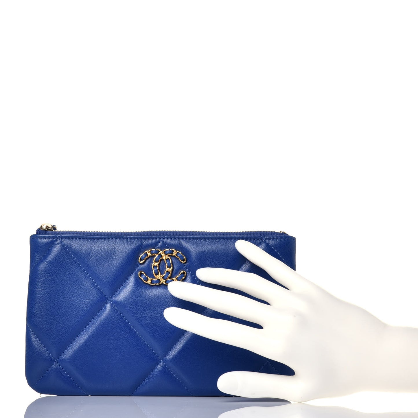 Goatskin Quilted Small Chanel 19 Pouch Dark Blue