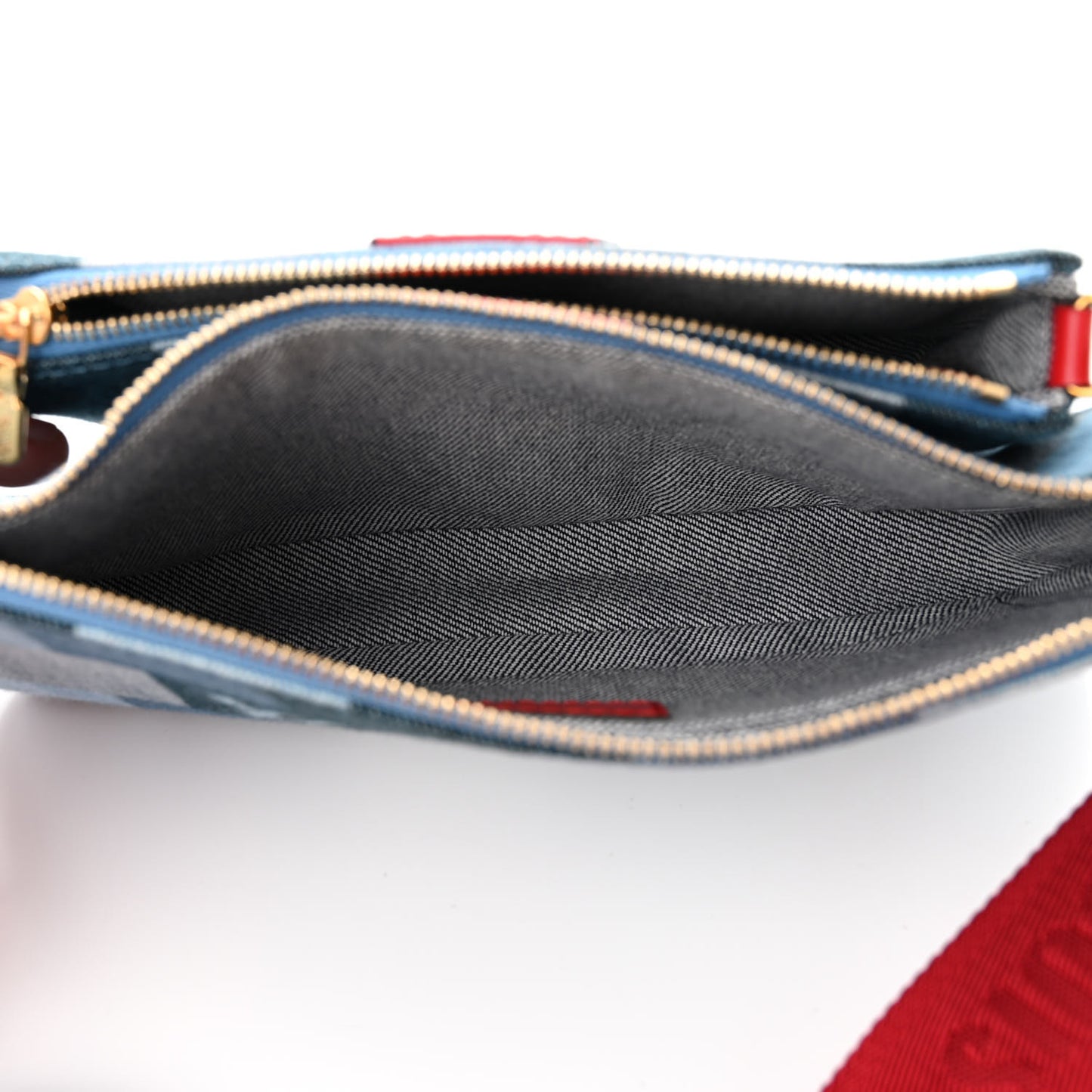 Denim Damier Monogram Patchwork Multi Pochette Accessories Blue Rouge