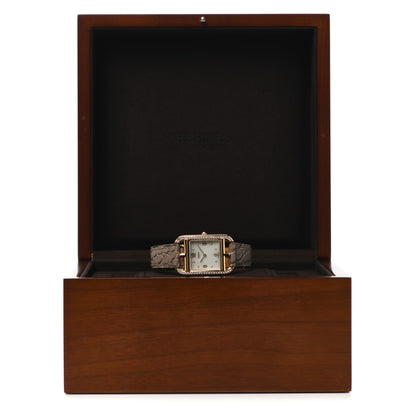 Hermes 18K Yellow Gold Alligator Diamond Mother of Pearl 23mm Cape Cod Quartz Watch Gris Elephant 5 of 5