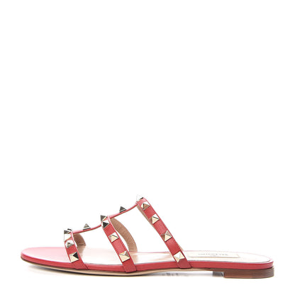 Valentino Garavani Nappa Rockstud Caged Flat Slide Sandals 38 Rouge Pur 1 of 7