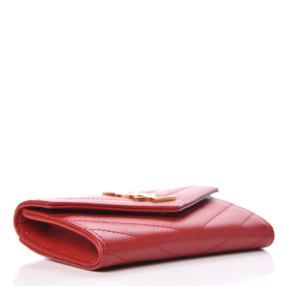 Saint Laurent Grain De Poudre Matelasse Chevron Small Monogram Envelope Wallet Rouge Eros 4 of 7
