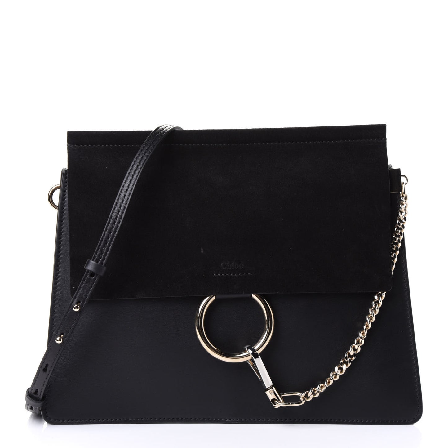 Suede Calfskin Medium Faye Shoulder Bag Black