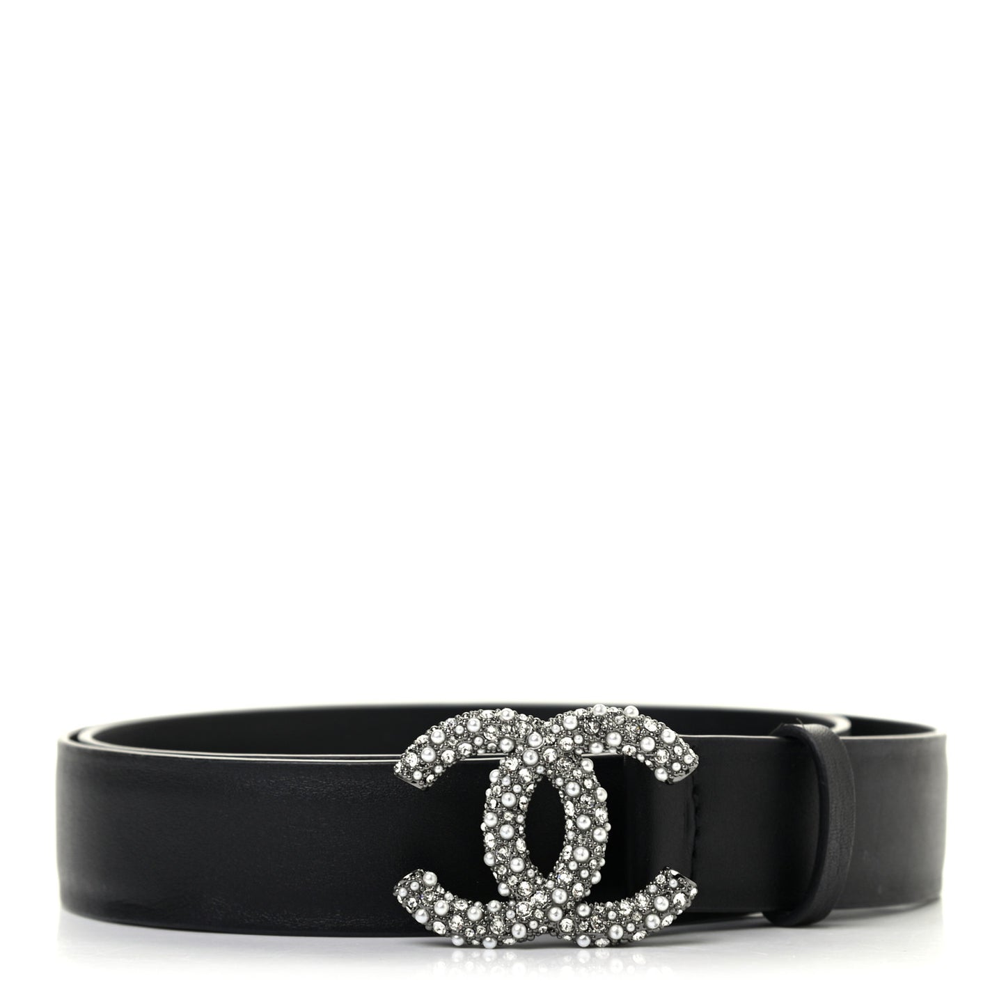 Calfskin Crystal Pearl Caviar CC Belt 85 34 Black