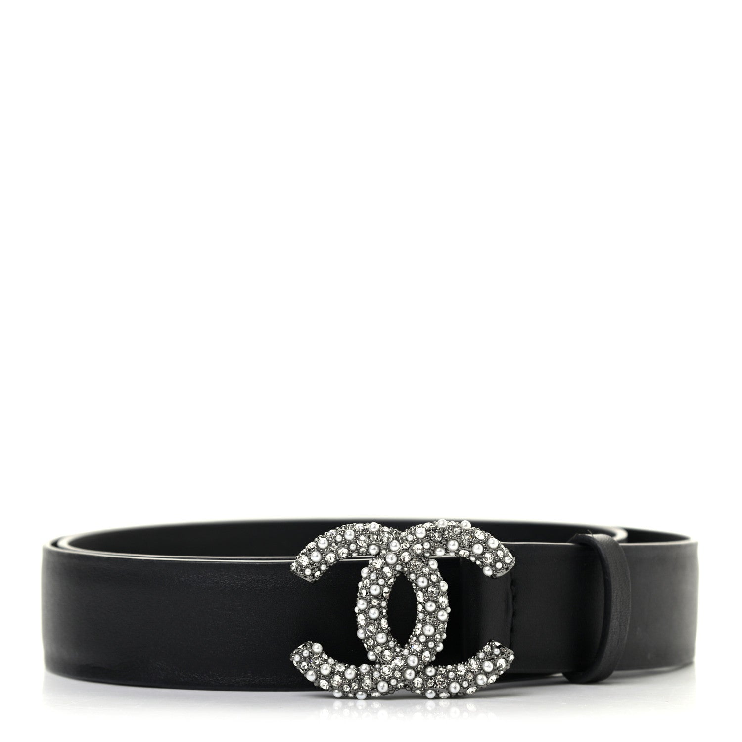 Chanel Calfskin Crystal Pearl Caviar CC Belt 85 34 Black 1 of 5