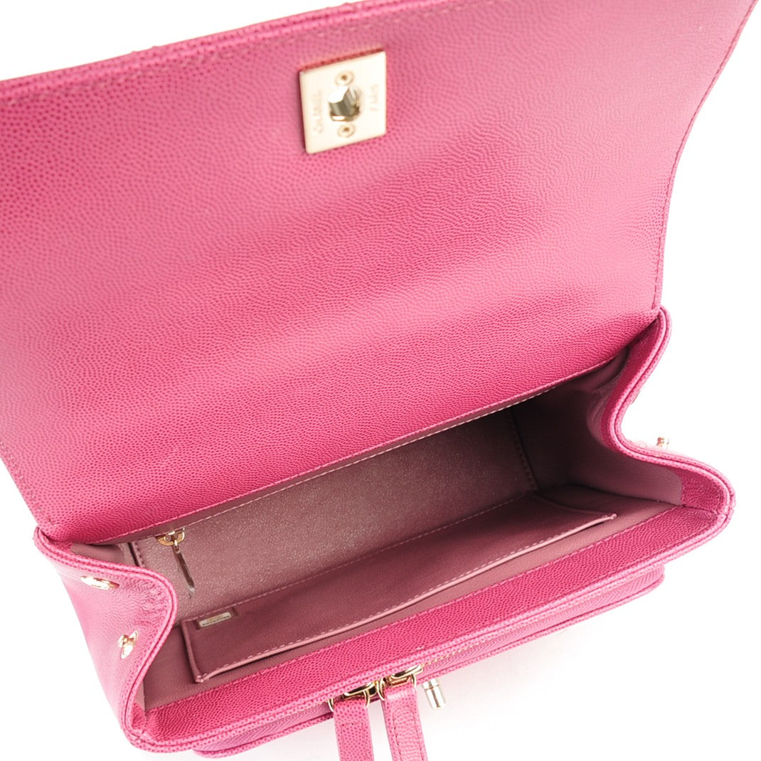 Caviar Quilted Small Business Affinity Flap Dark Pink
