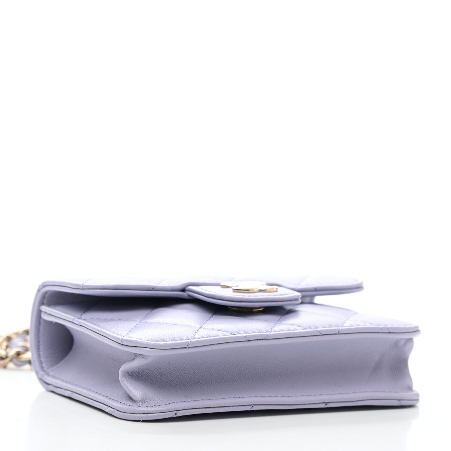 Lambskin Quilted Top Handle Flap Coin Purse With Chain Light Purple