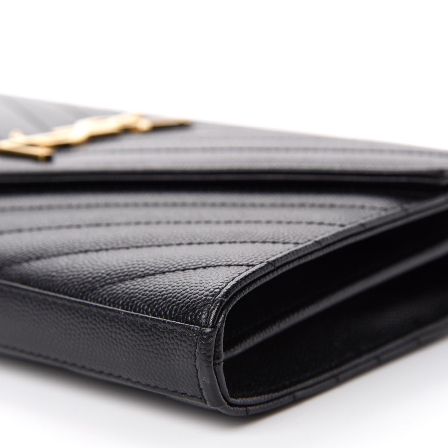 Saint Laurent Grain De Poudre Matelasse Chevron Monogram Chain Wallet Black 7 of 11