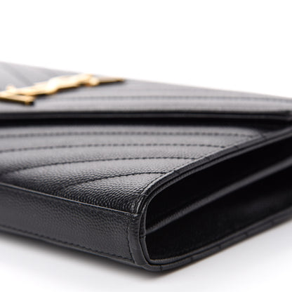 Saint Laurent Grain De Poudre Matelasse Chevron Monogram Chain Wallet Black 7 of 11