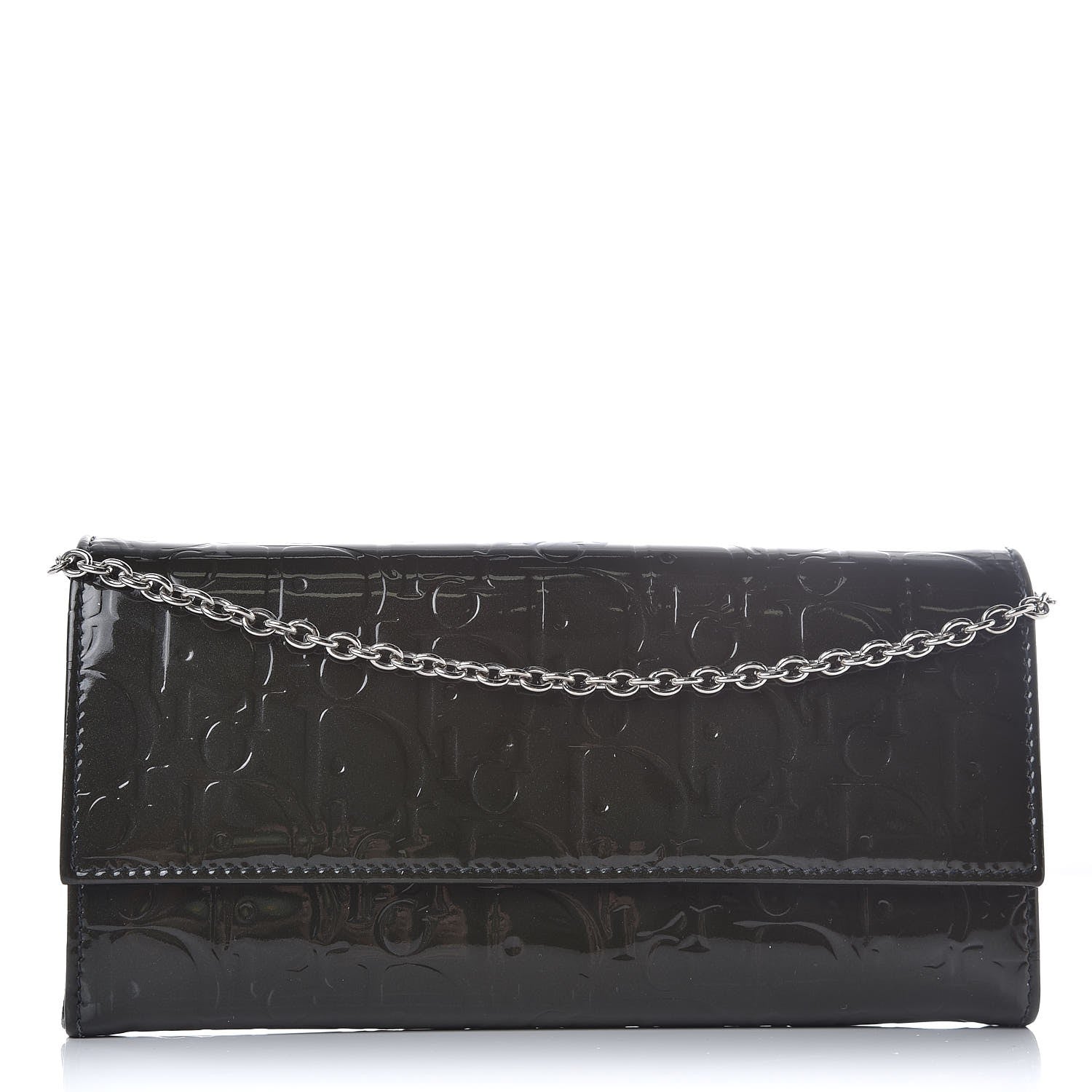 Christian Dior Patent Ultimate Rendezvous Chain Wallet Dark Green 1 of 7