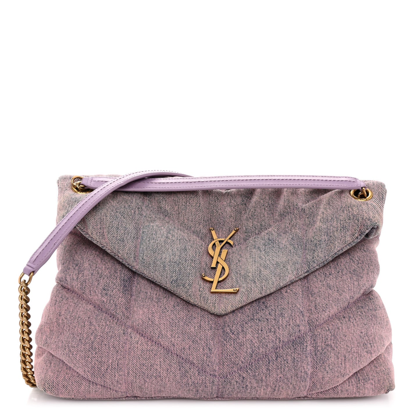 Denim Quilted Medium Loulou Puffer Monogram Chain Satchel Bleached Lilac