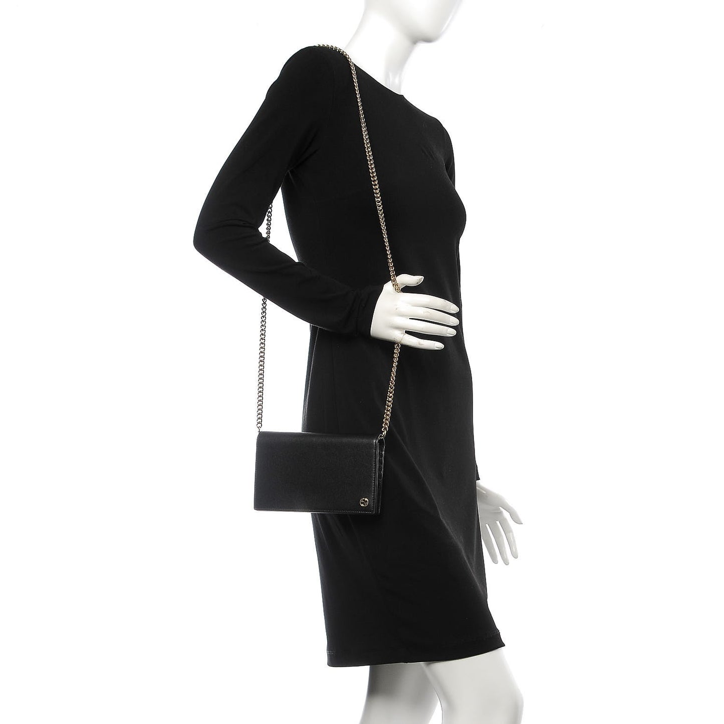 Textured Calfskin Medium Betty Chain Wallet Black