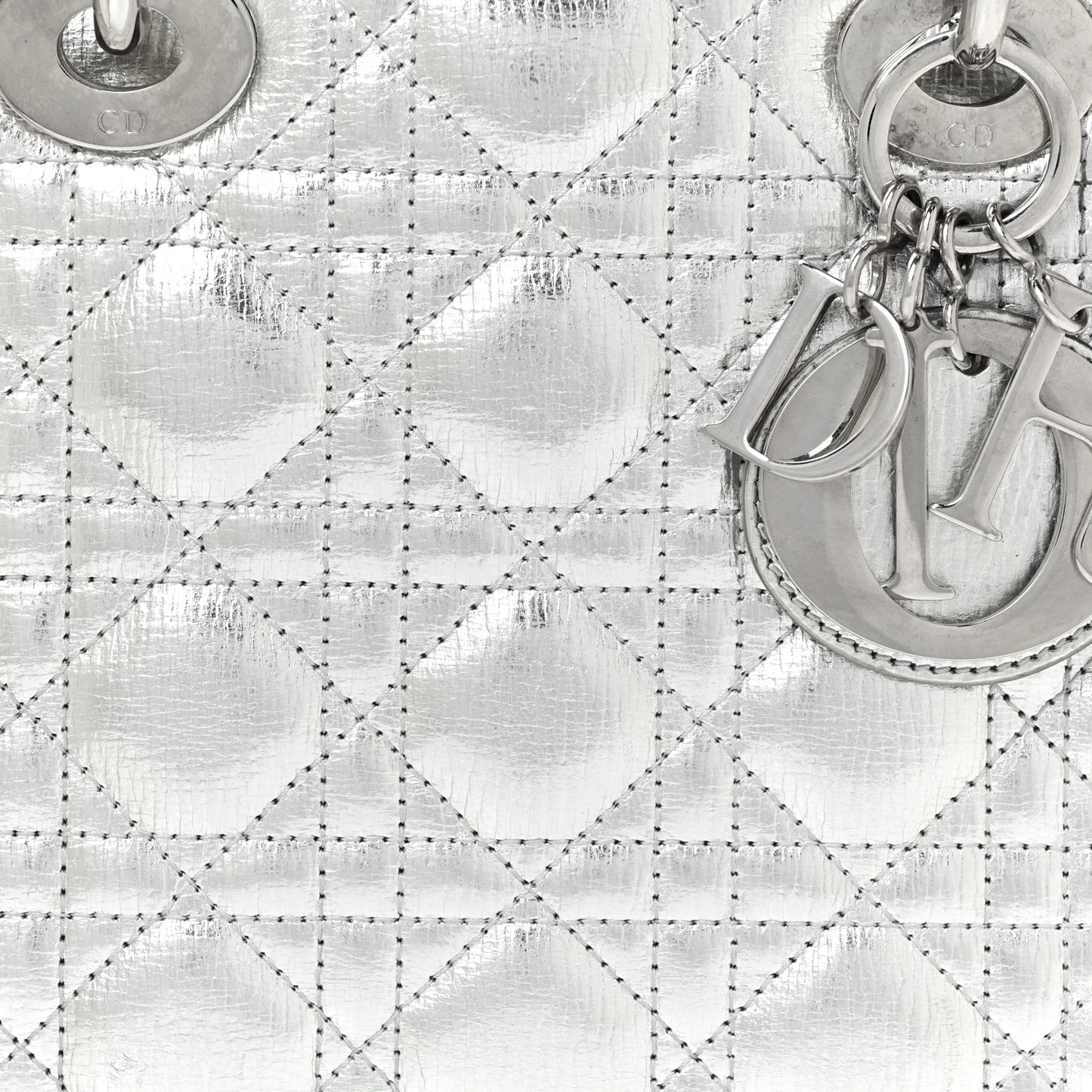Metallic Grained Calfskin Cannage Small Lucky Badges My Lady Dior Silver