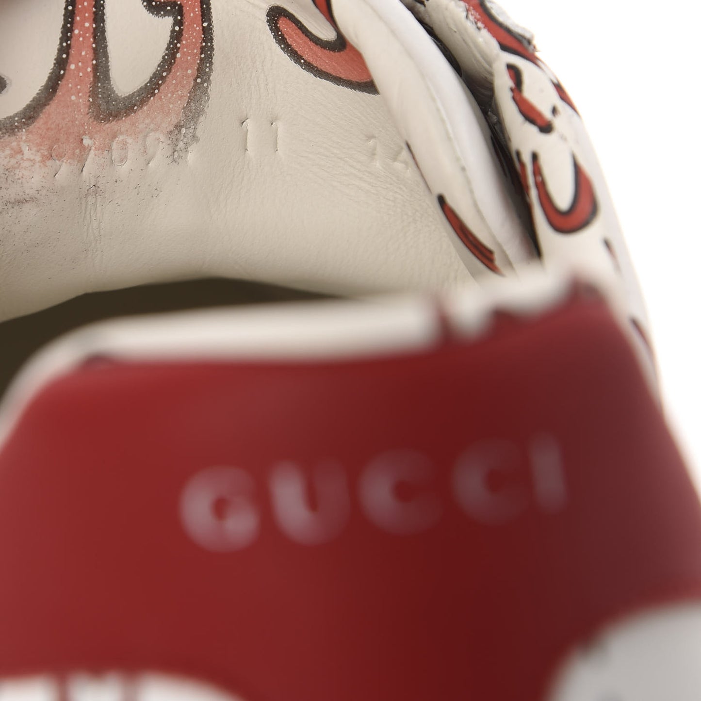 Calfskin GucciGhost Print Mens Ace Sneakers 11 White Hibiscus Red