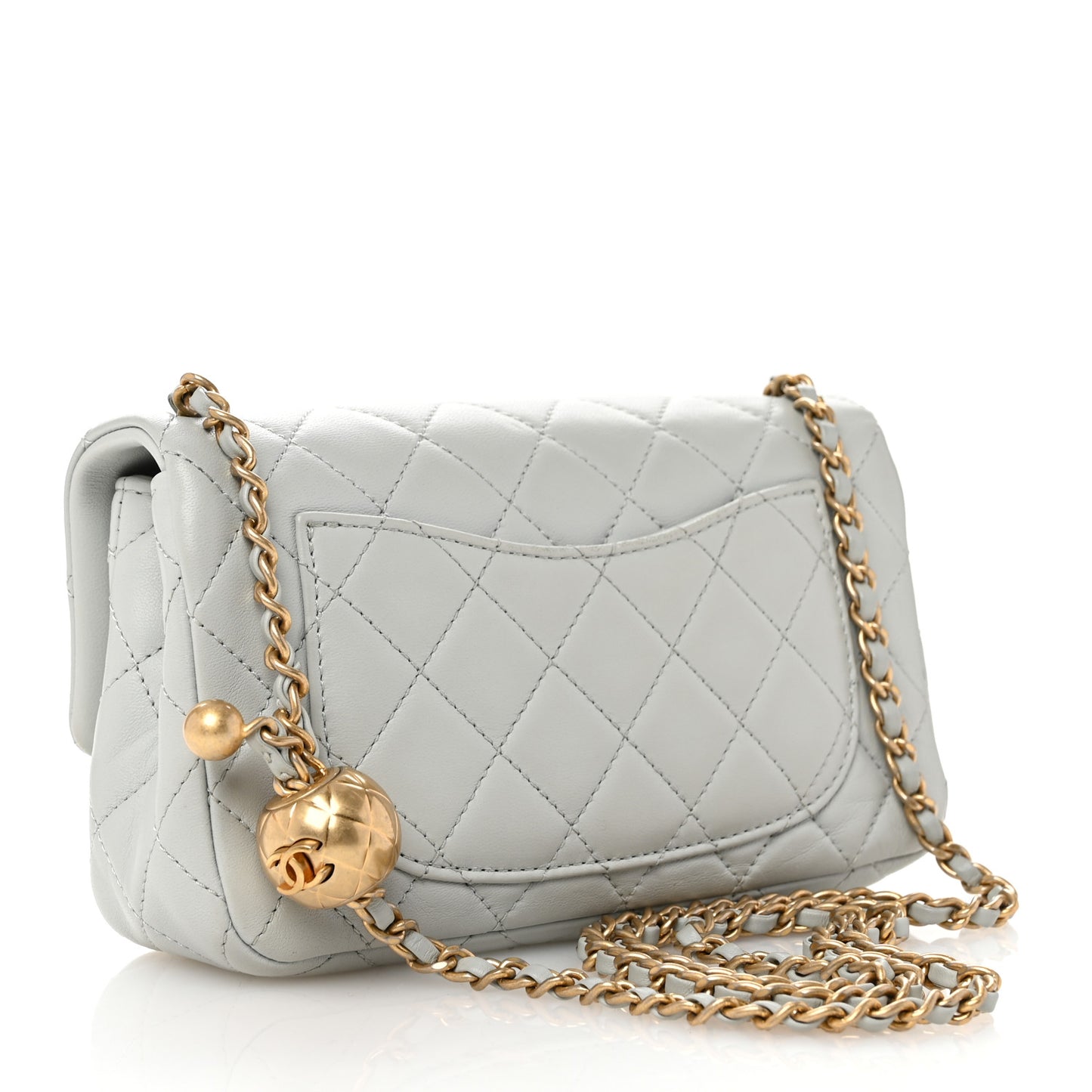 Lambskin Quilted Mini Rectangular Pearl Crush Flap Grey