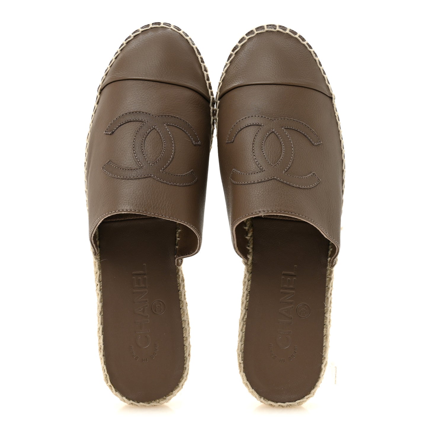 Calfskin CC Espadrille Mules 39 Dark Beige