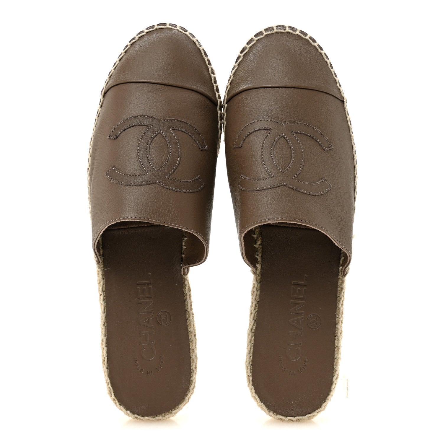 Chanel Calfskin CC Espadrille Mules 39 Dark Beige 2 of 10