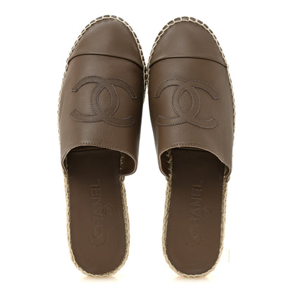 Chanel Calfskin CC Espadrille Mules 39 Dark Beige 2 of 10
