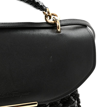 Salvatore Ferragamo Calfskin Wicker Margot Top Handle Satchel Black 11 of 11
