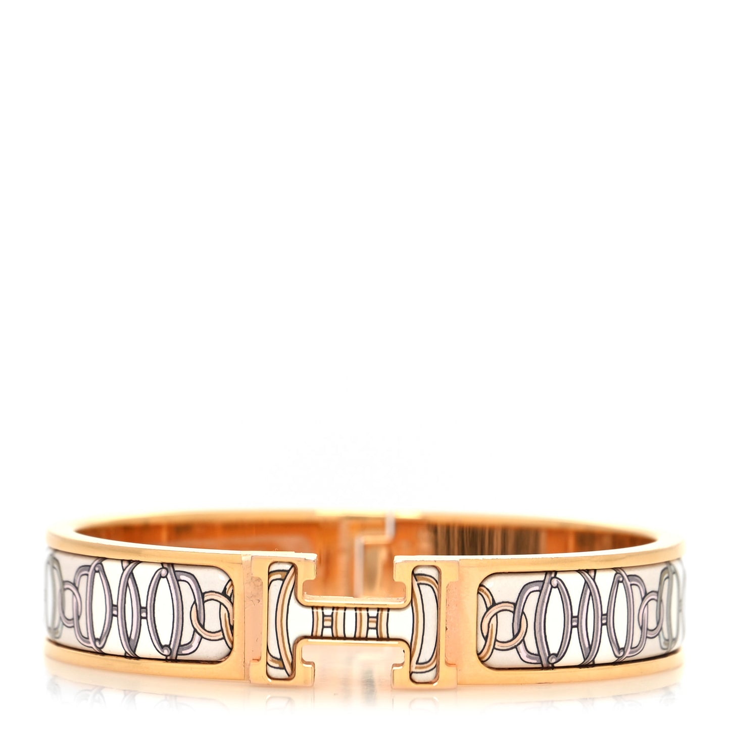 Enamel Narrow Print H Lift Clic Clac H Bracelet PM White