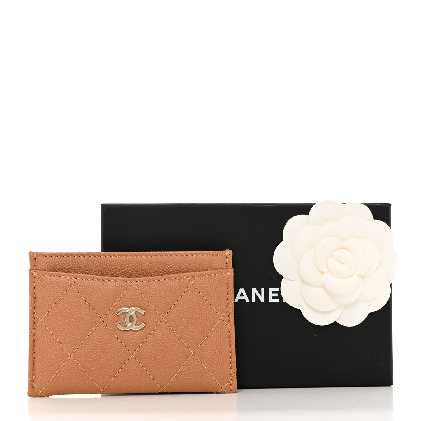 Caviar Quilted Card Holder Dark Beige