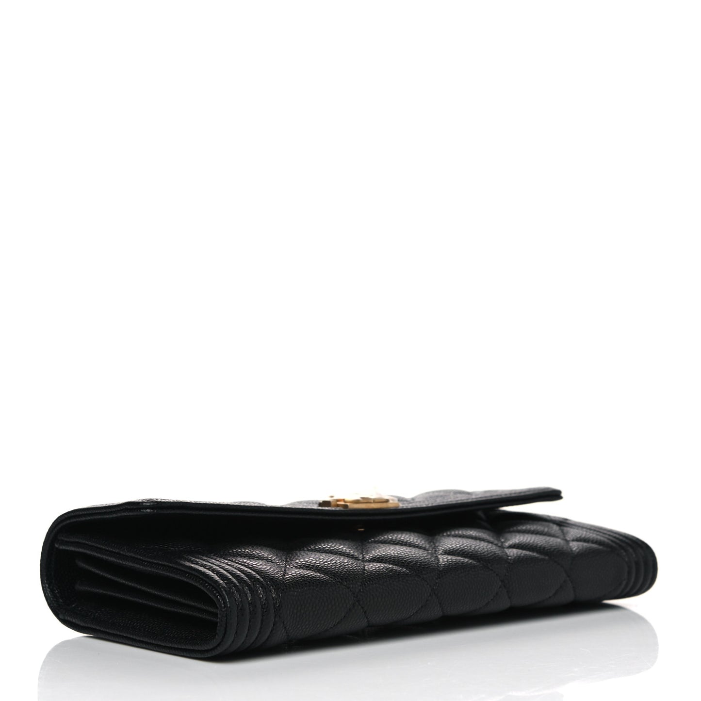 Caviar Quilted Large Boy Gusset Flap Wallet Black
