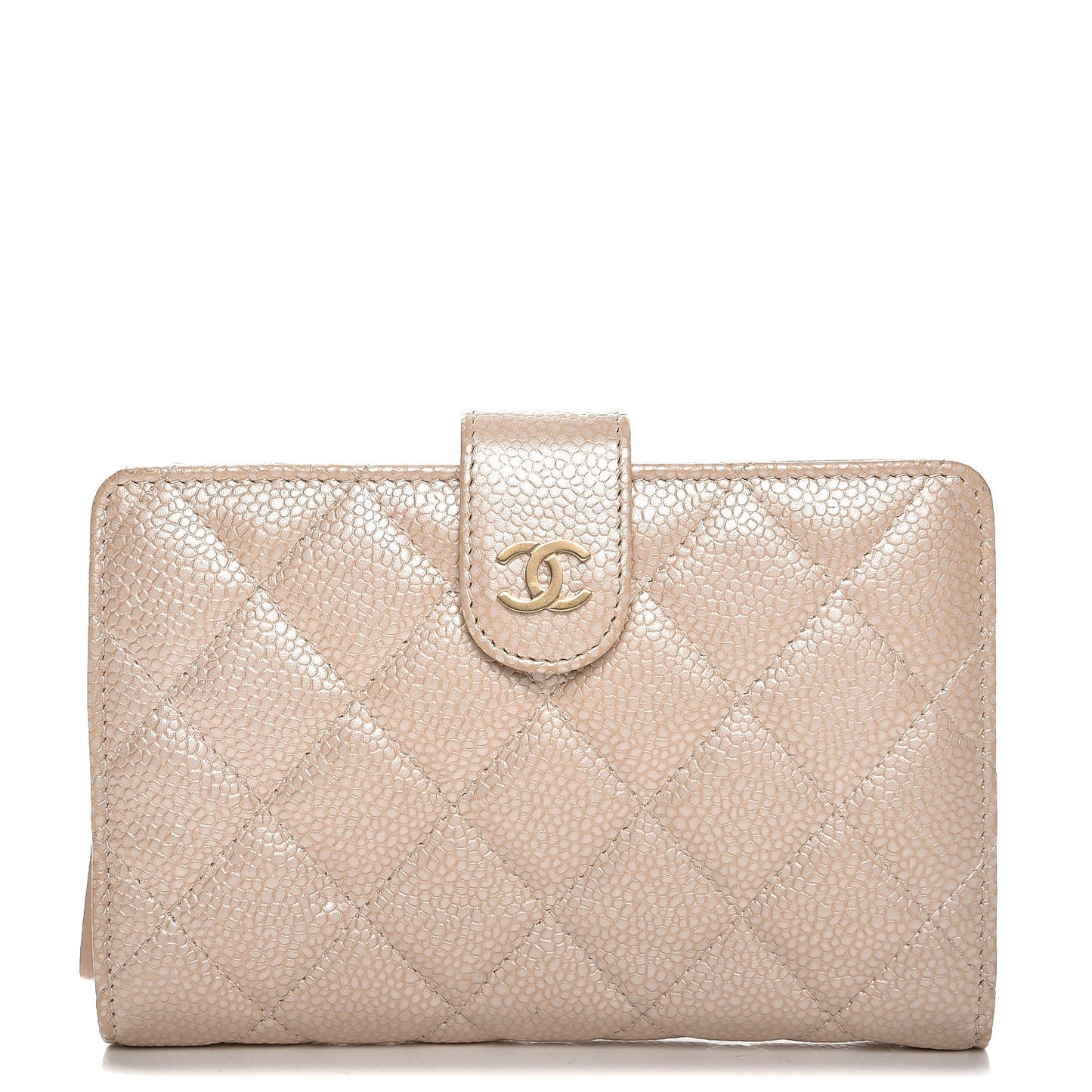 Iridescent Caviar Quilted Zipped Pocket Wallet Beige Clair