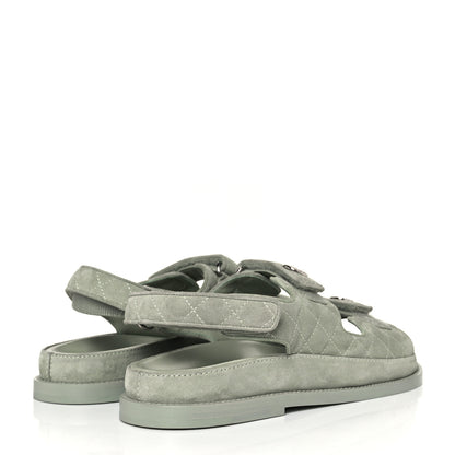 Chanel Suede Calfskin Velcro Dad Sandals 40.5 Light Green 4 of 8