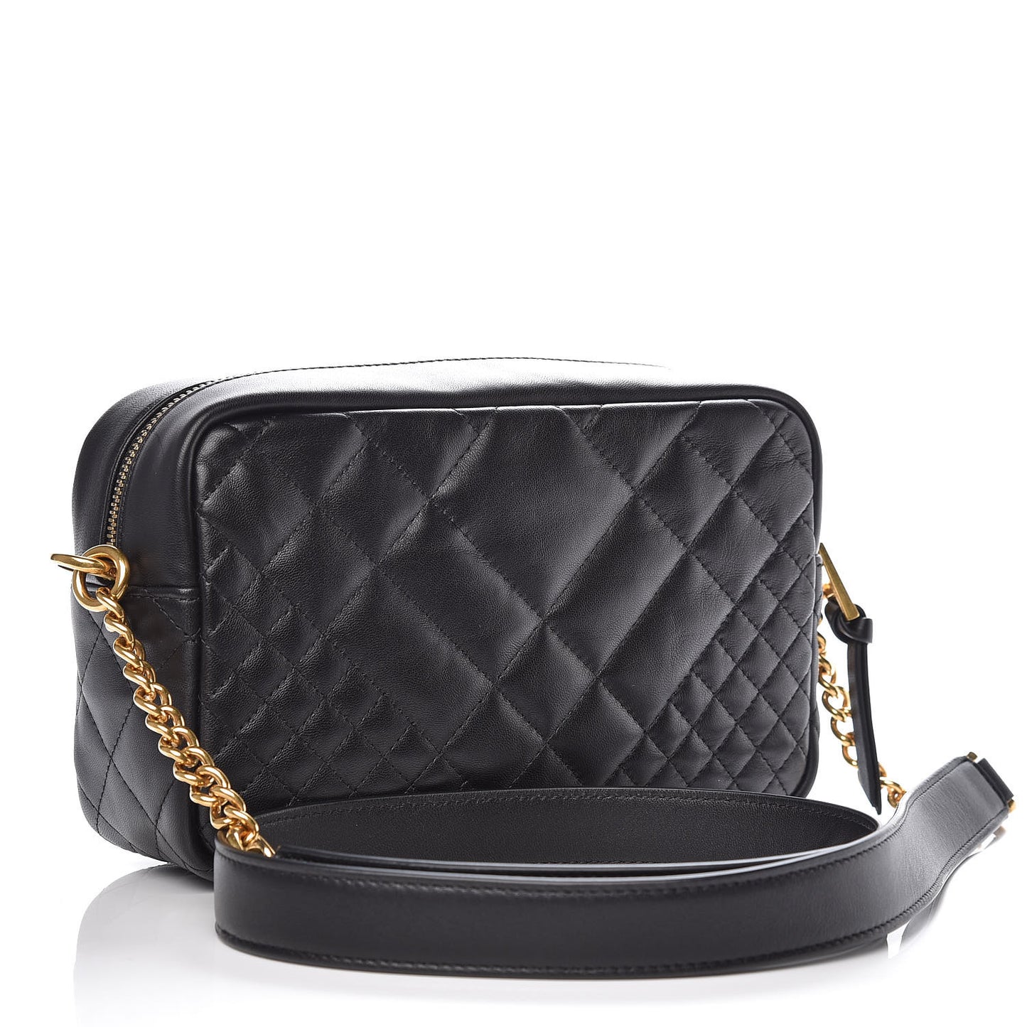 Nappa Quilted Icon Printed Small Camera Bag Black