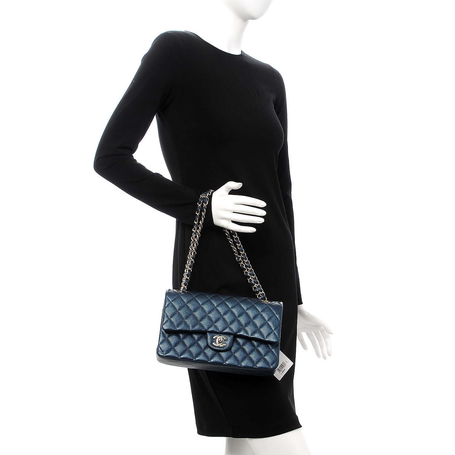 Chanel Metallic Caviar Quilted Medium Double Flap Dark Blue 3 of 9
