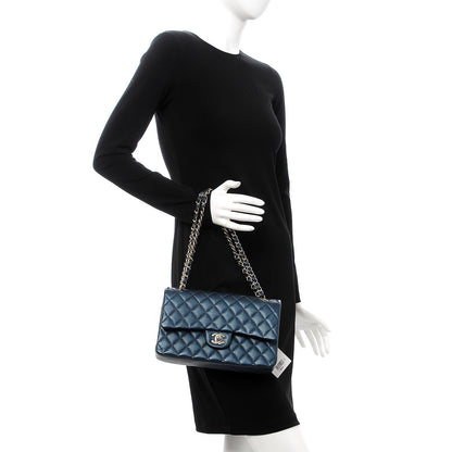Chanel Metallic Caviar Quilted Medium Double Flap Dark Blue 3 of 9