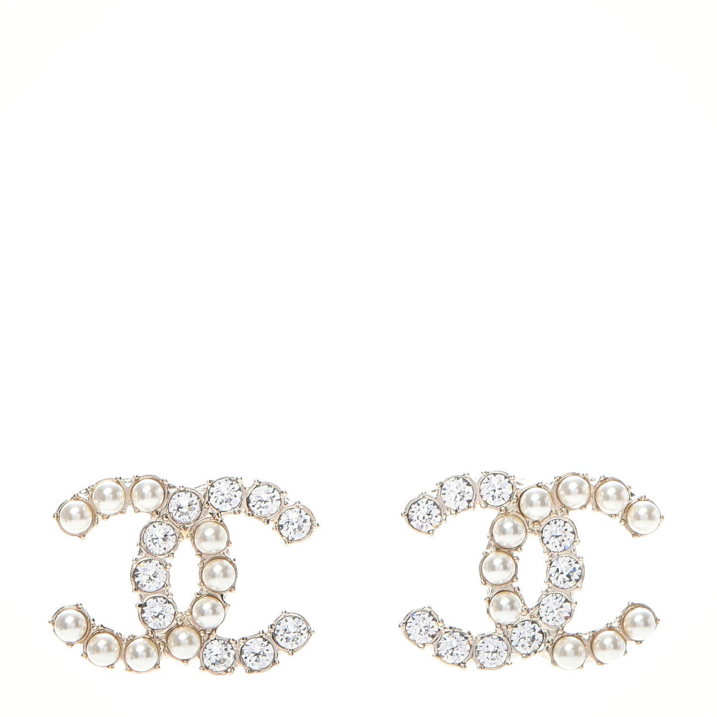Crystal Pearl CC Dazzling Domino Earrings Gold