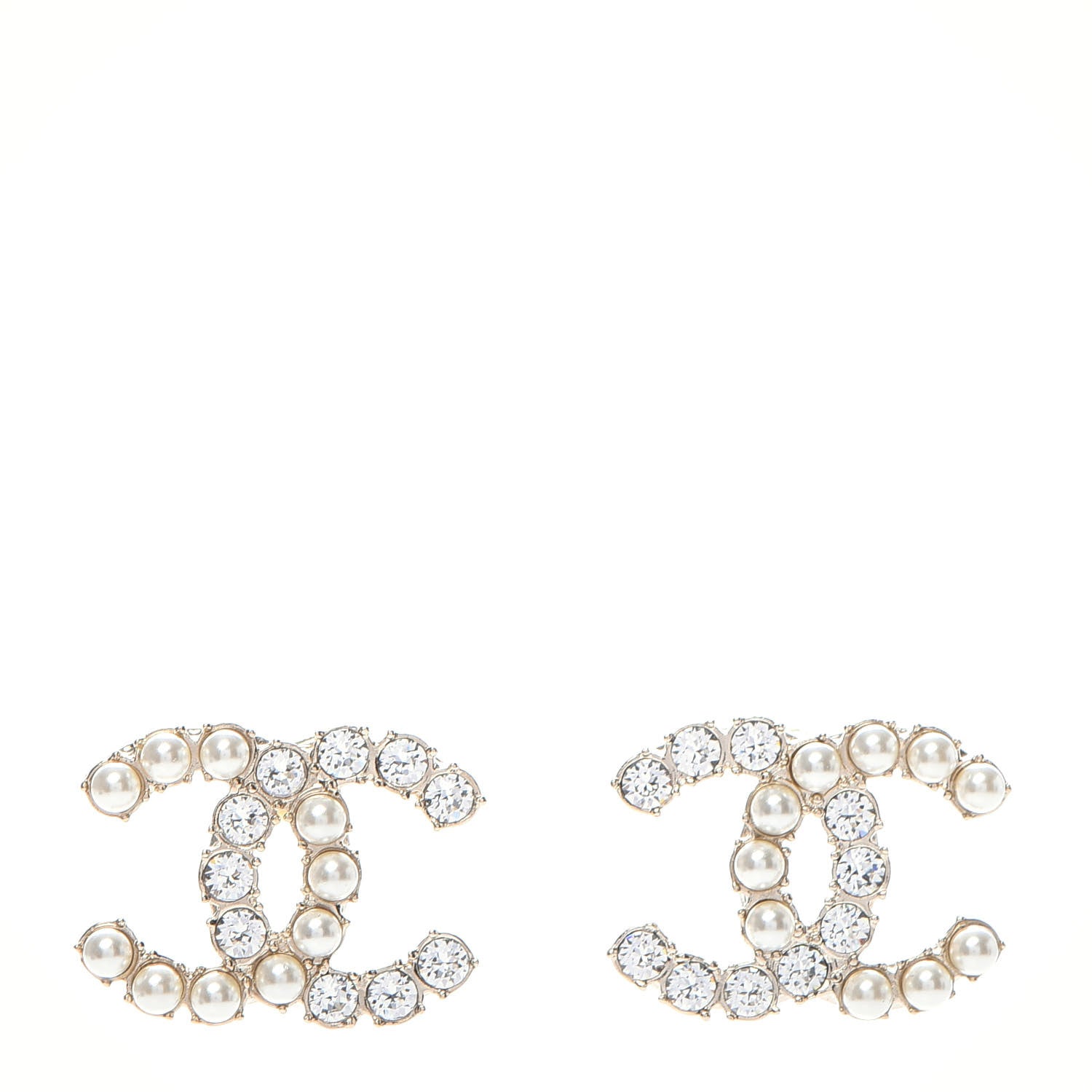 Chanel Crystal Pearl CC Dazzling Domino Earrings Gold 1 of 5