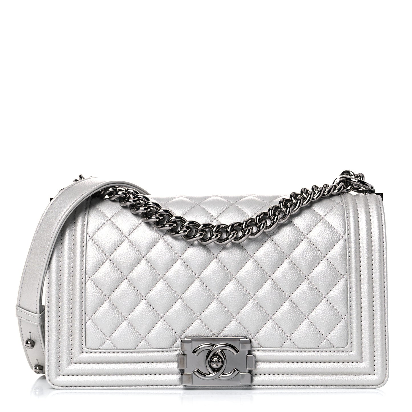 Metallic Caviar Quilted Medium Boy Flap Silver