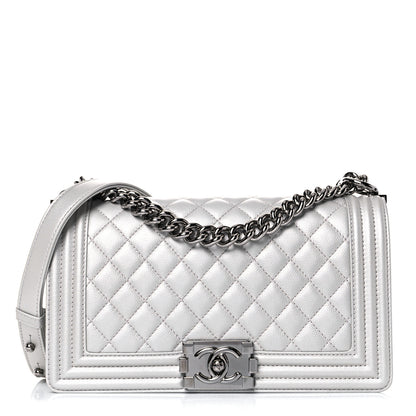 Chanel Metallic Caviar Quilted Medium Boy Flap Silver 1 of 9