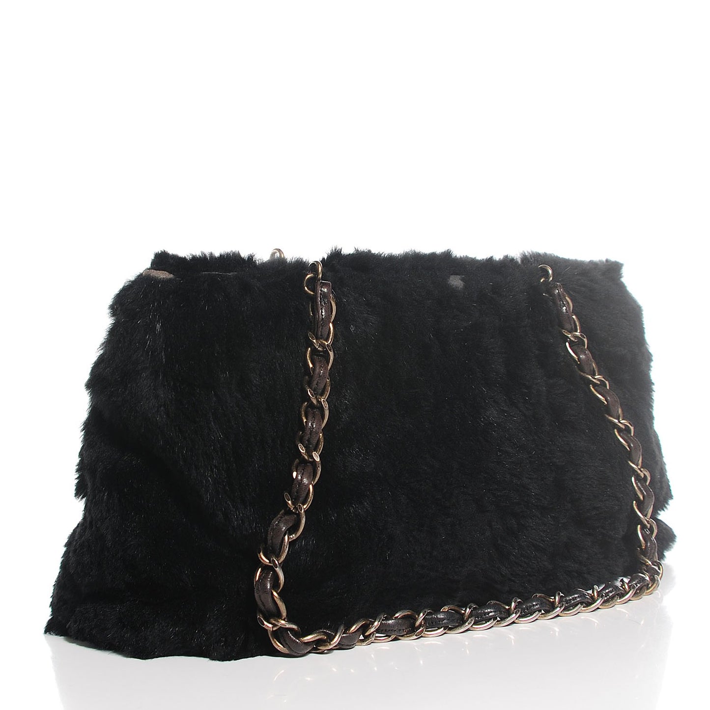 Rabbit Fur Shoulder Bag Black