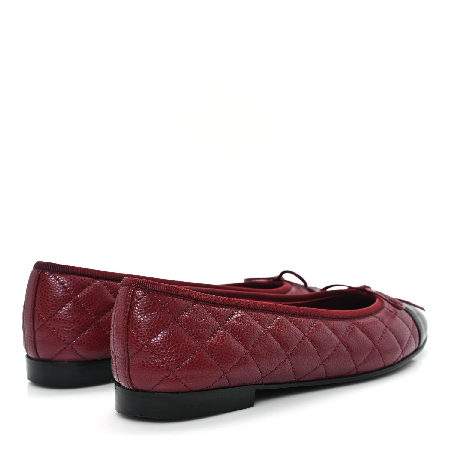 Chanel Caviar Quilted CC Cap Toe Ballerina Flats 38.5 Black Red 5 of 10